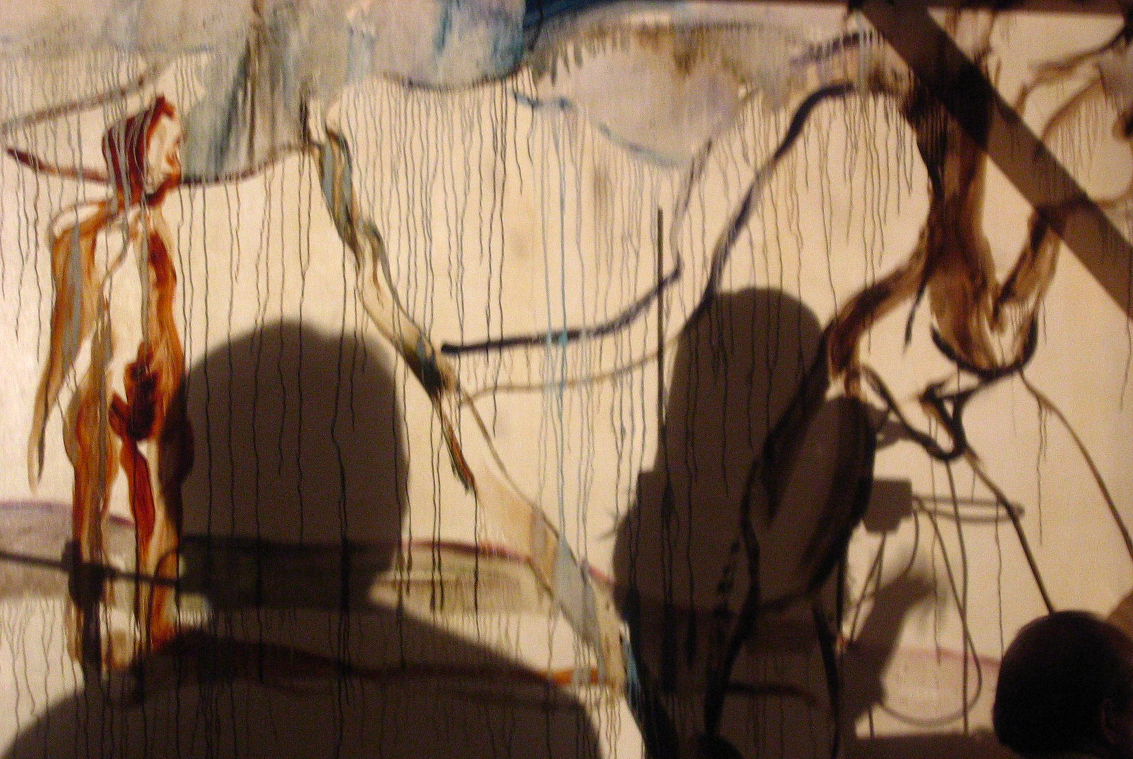 Performance in Principio erano le ombre (con l'ombra di Ivana Gatti) - olio su tela 500x300cm